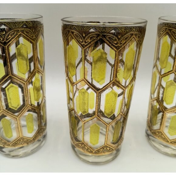 Vintage Mid-Century Modern West Virginia Glass 22K Gold Highball Glasses Set 4 - Picture 3 of 3